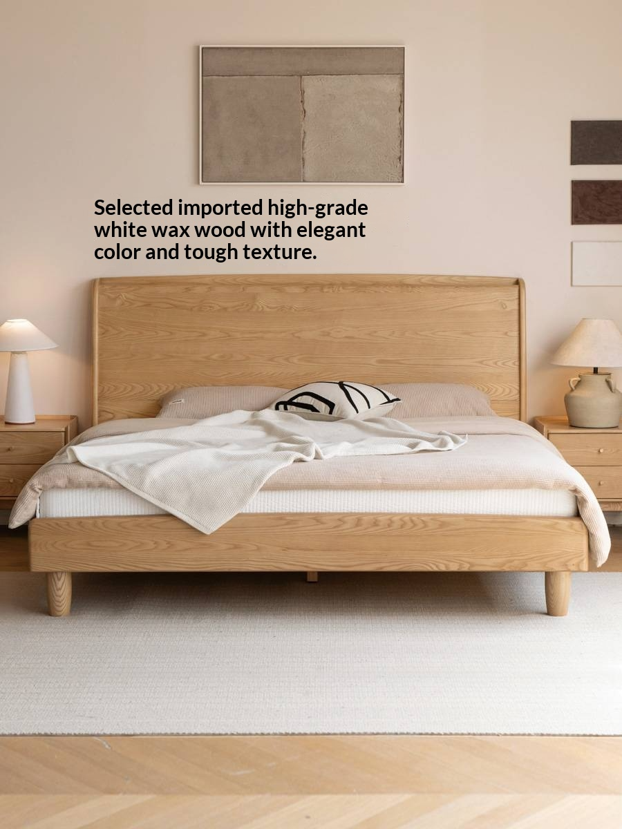 Ash Solid Wood High Backrest Large Bed