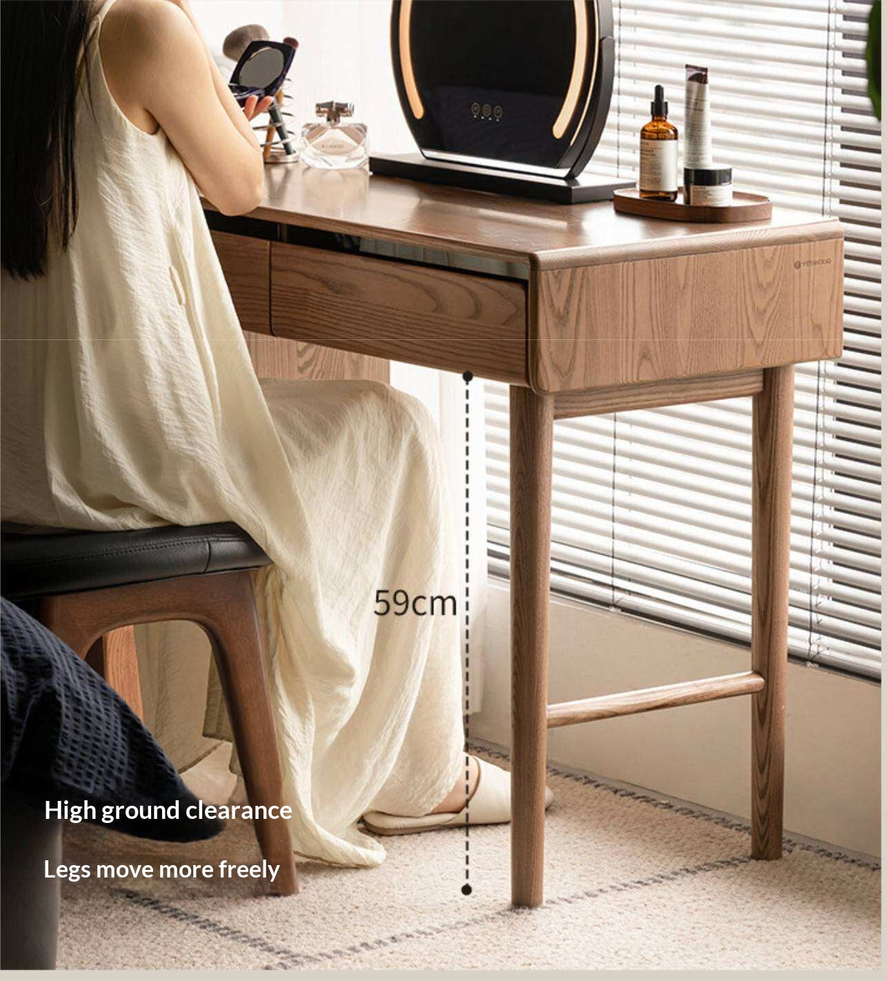 Ash Solid Wood Modern Vanity Table with Extendable Feature