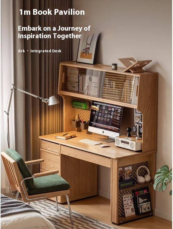 Oak Solid Wood Modern Computer Desk With Shelf