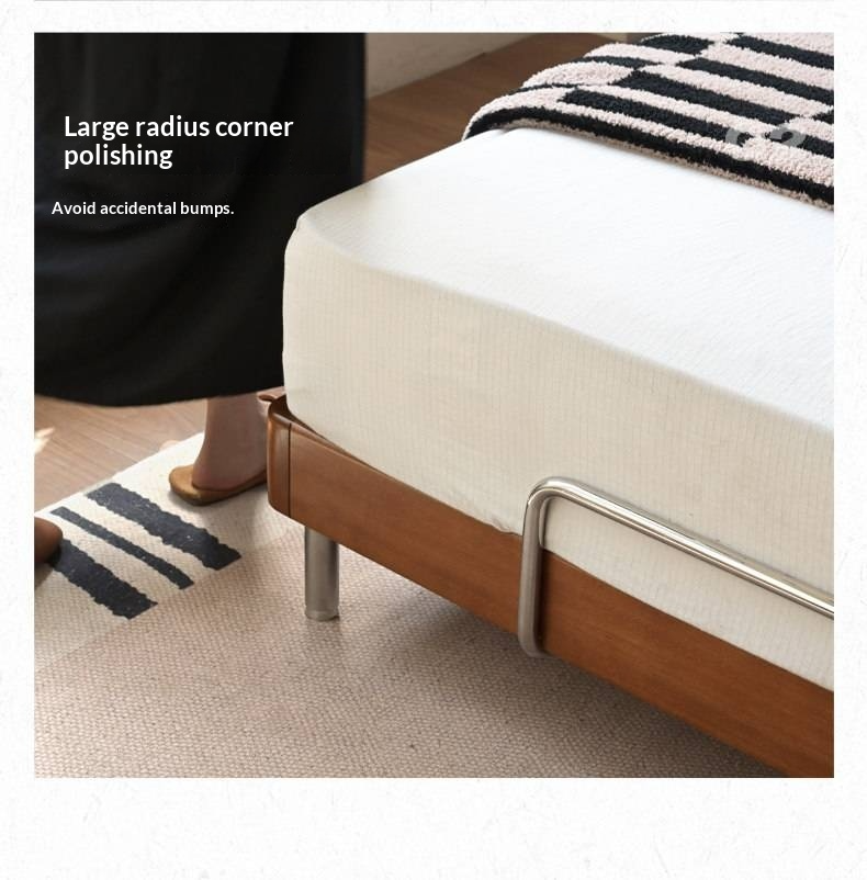 Tulipwood Solid Wood Bed — Bauhaus Style with Soft Genuine Leather Headboard