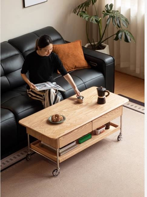 Oak Solid Wood Modern Mobile Coffee Table