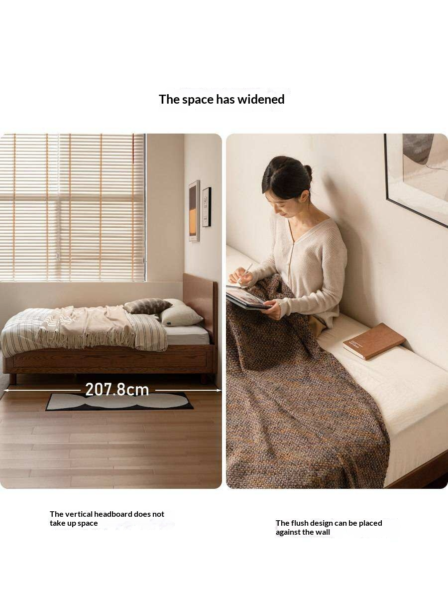 Oak Solid Wood Storage Bed with Gas Lift and Flat Panel Headboard