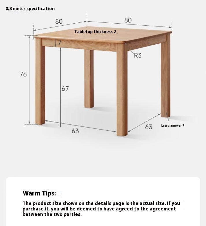 Solid Rubberwood, Oak Solid Wood Square Dining Table