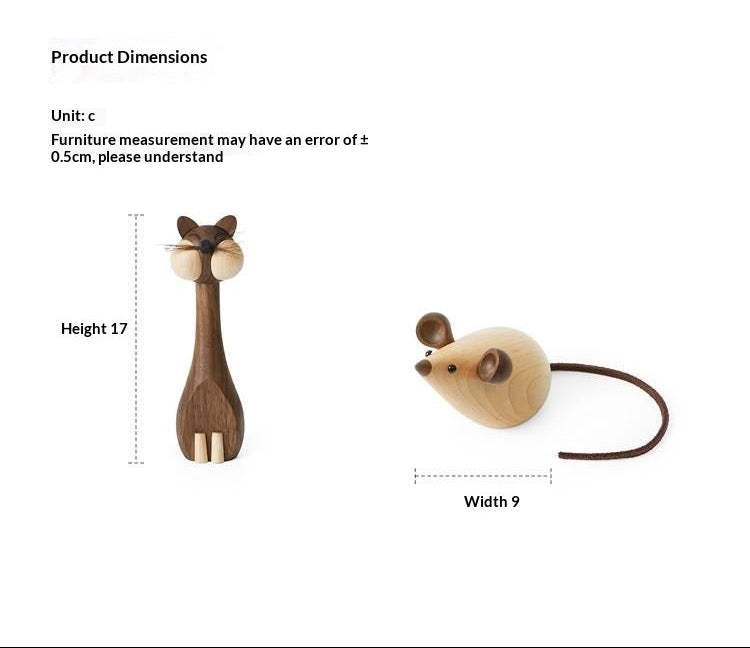 Beech Solid Wood Nordic Desktop Decoration Cat and Mouse
