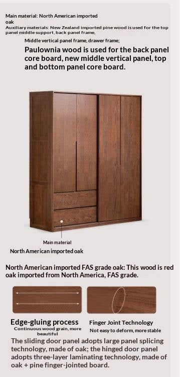 Oak Solid Wood Modern Style Wardrobe with Sliding Door