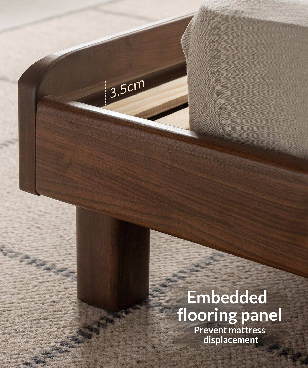 Black Walnut Solid Wood Genuine Leather Curved Leather Bed with Floating Base and LED Lighting