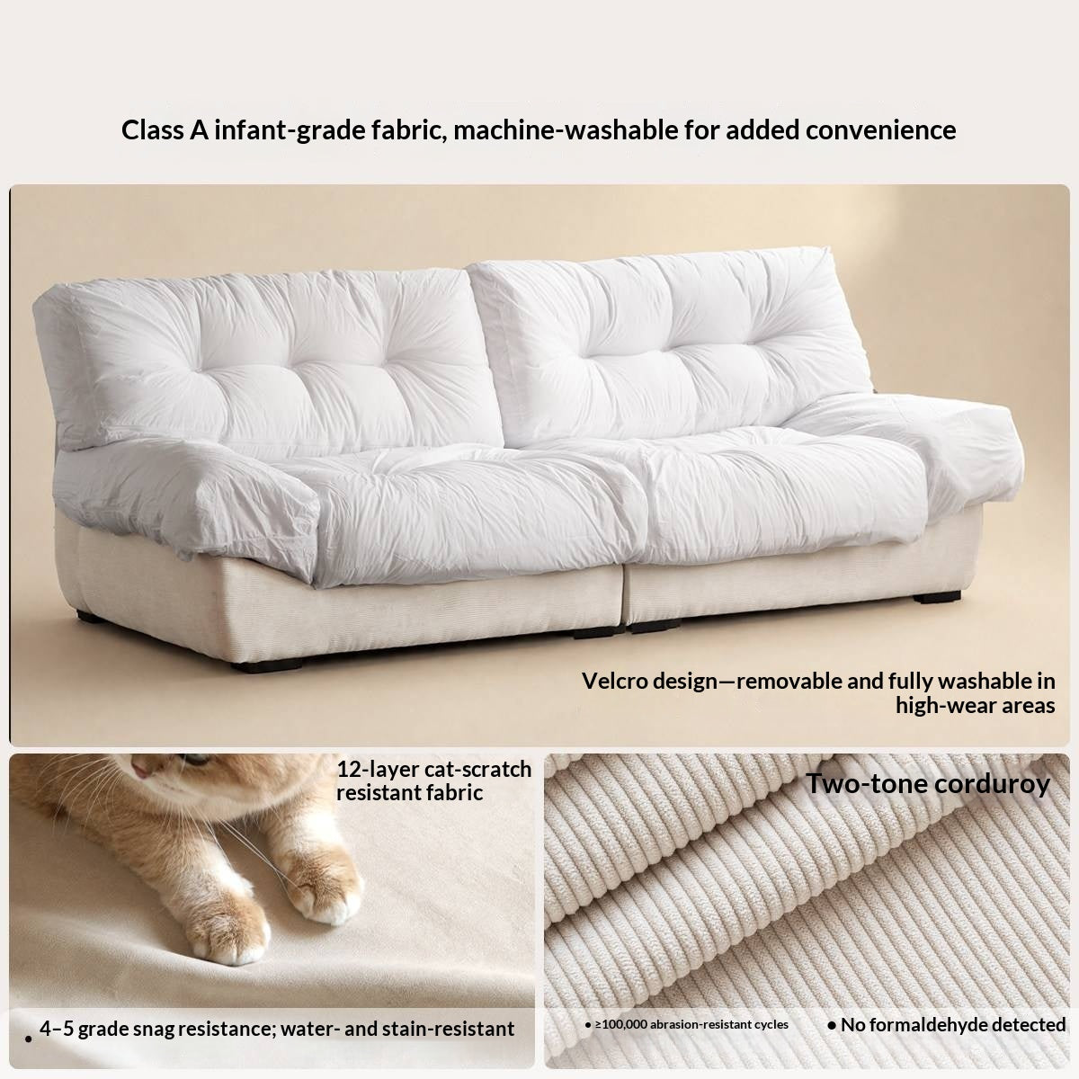 Fabric Italian Style Cloud Sofa With Russian Birch Wood Frame-