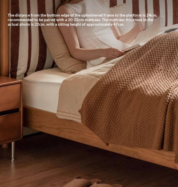 Cherry Solid Wood Fabric Upholstered Bed