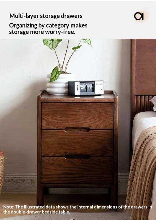 Oak Solid Wood, Solid Rubberwood Nordic Style Nightstand