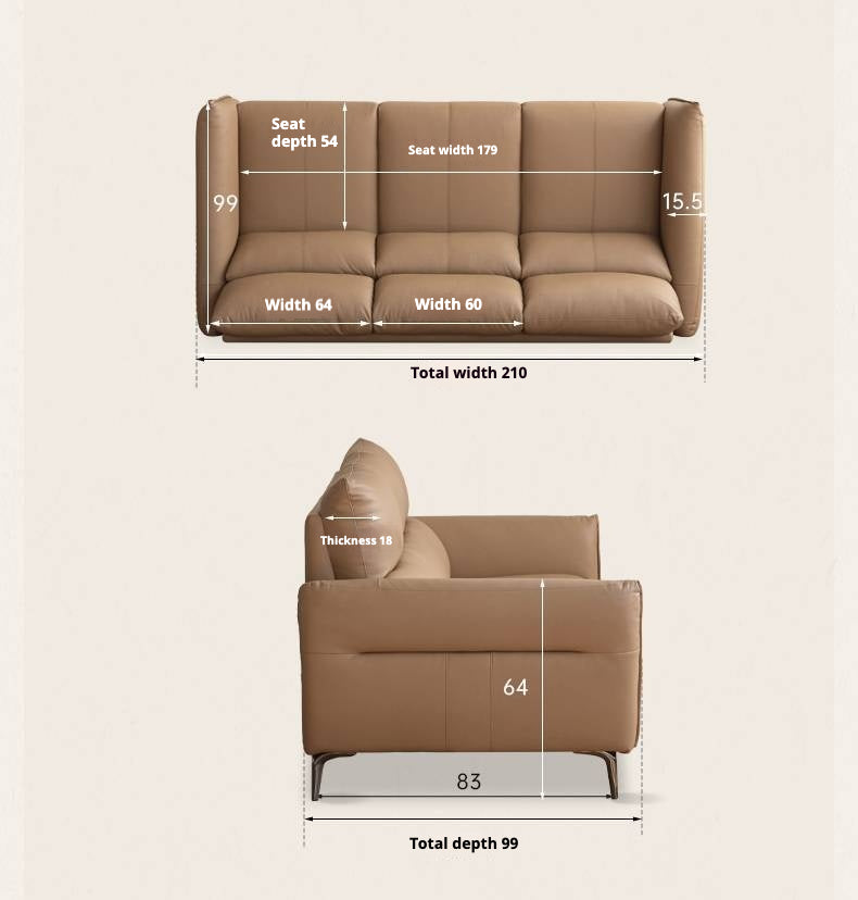 Genuine Leather High-Back Modern Sofa