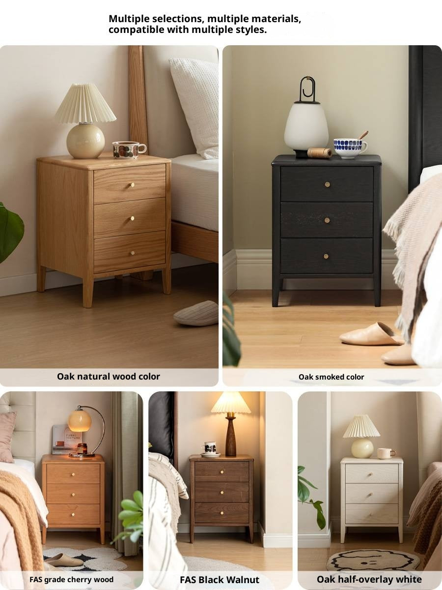 Oak Solid Wood Modern Minimalist Three-Drawer Nightstand