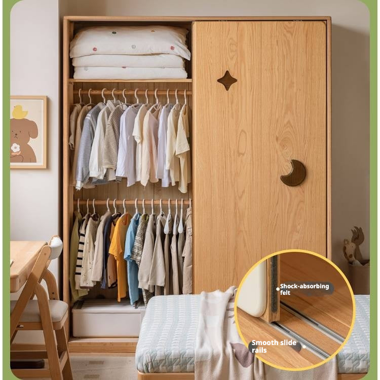 Oak Solid Wood Kids Sliding Door Wardrobe