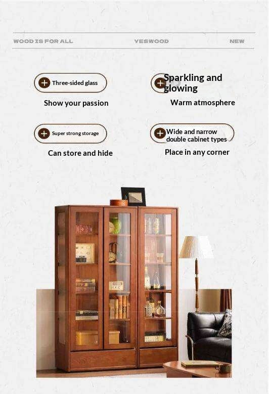 Tulipwood Solid Wood Antique Style Glass Bookshelf