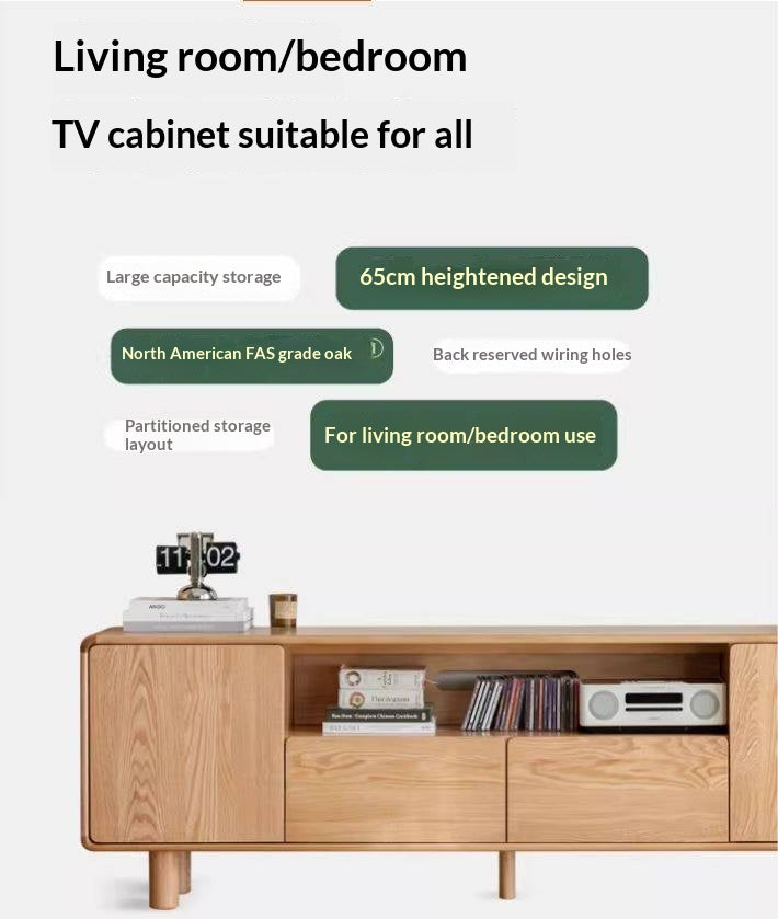 Oak Solid Wood Tall TV Cabinet.