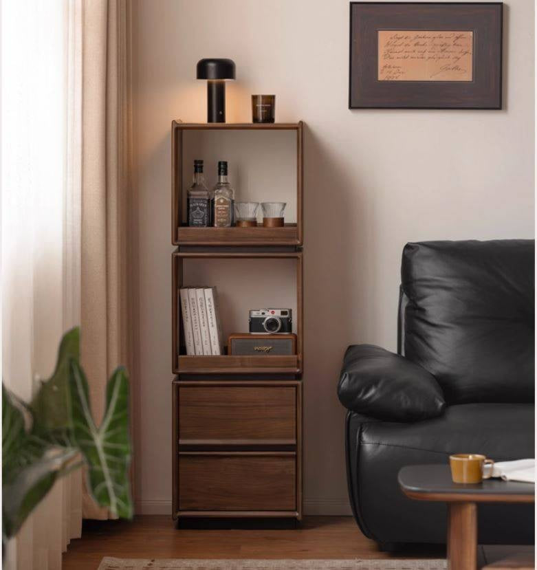 Black Walnut, Sandalwood Solid Wood Italian Light Luxury Bookshelf