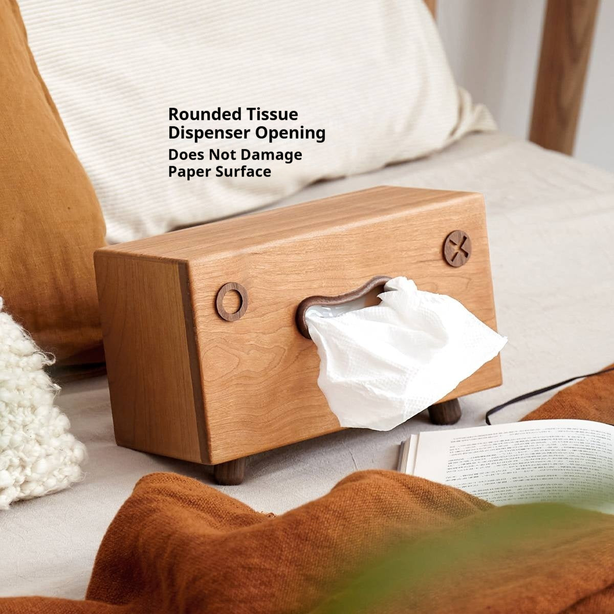 Cherry Solid Wood Tissue Box with Clean Minimal Design