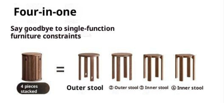 Black Walnut, Ash Oak, Solid Rubberwood Solid Wood Stacking Stool