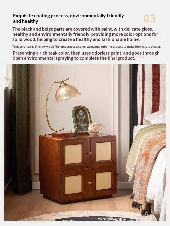 Solid Rubberwood, Tulipwood Solid Wood Middle-Aged Style Nightstand.