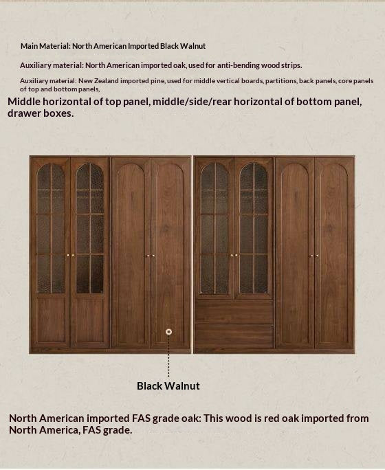 Black Walnut Solid Wood Wardrobe with French Retro Style and Double Doors