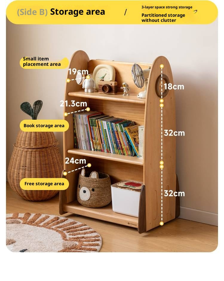 Beech Solid Wood Movable Double-Sided Floor-Standing Storage Children's Rack