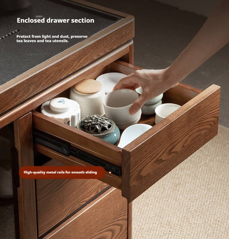 Ash Solid Wood Mobile Tea Cabinet Kettle Integrated