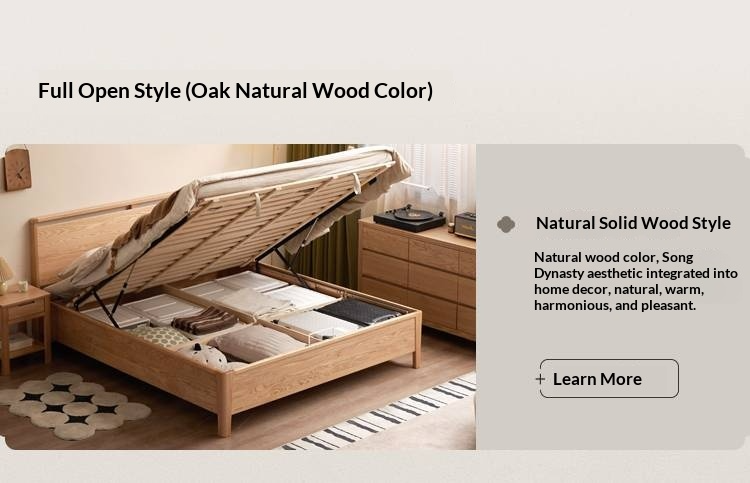 Oak Solid Wood High Box Bed in Modern Minimalist Design