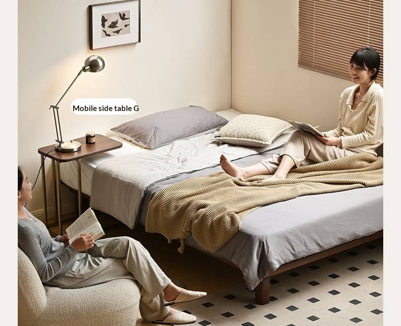 Beech Solid Wood Platform Bed, Headboard-Free Bed