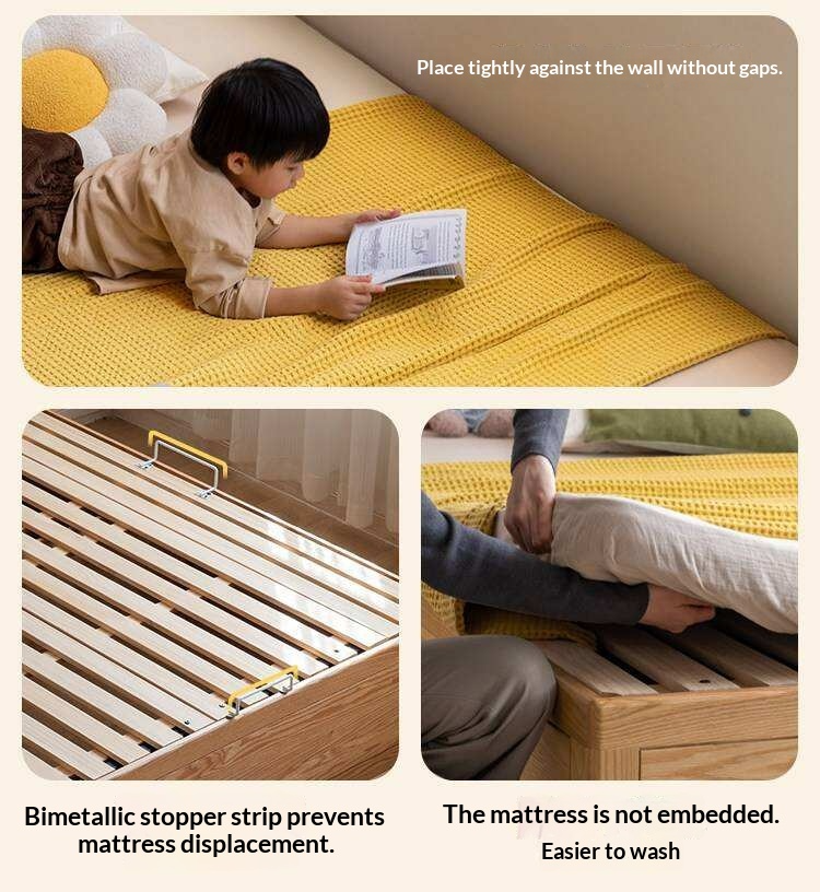 Oak Solid Wood Kids Side-Lift Storage Bed