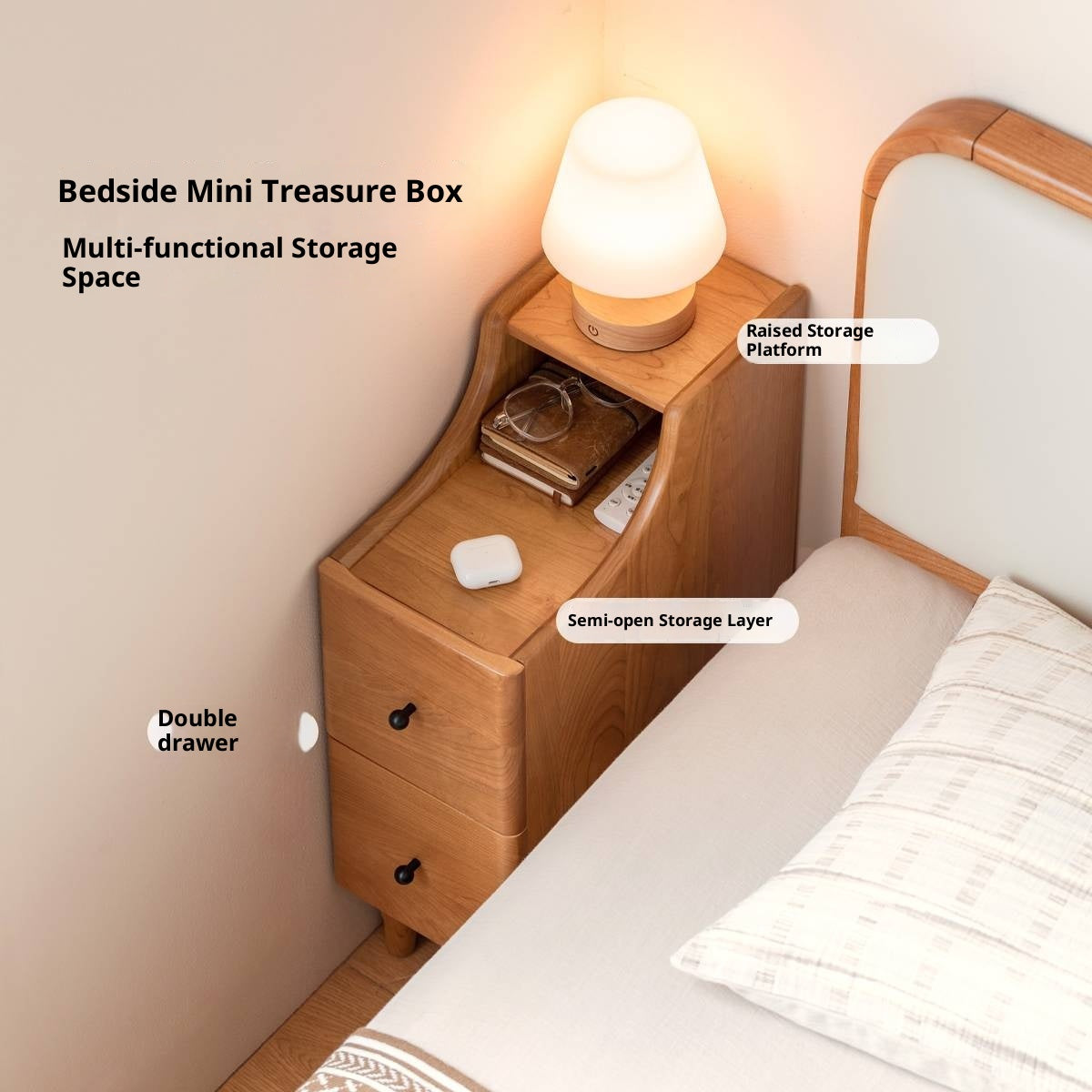 Cherry Solid Wood Modern Nightstand