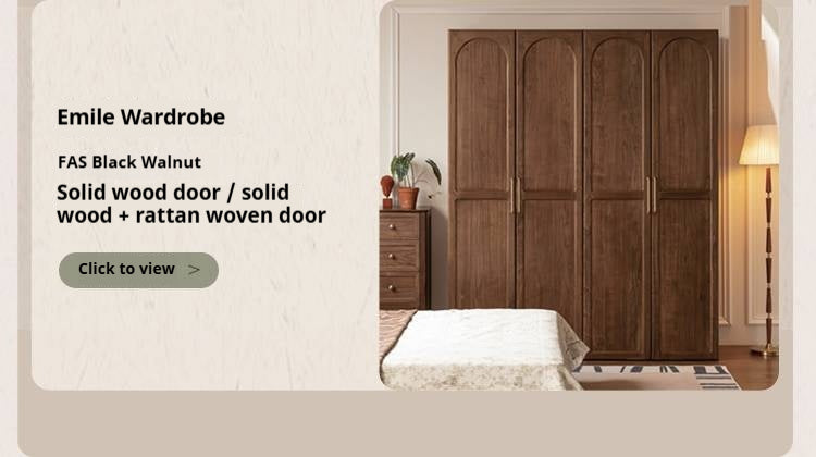 Cherry Solid Wood Swing Door Rattan Wardrobe