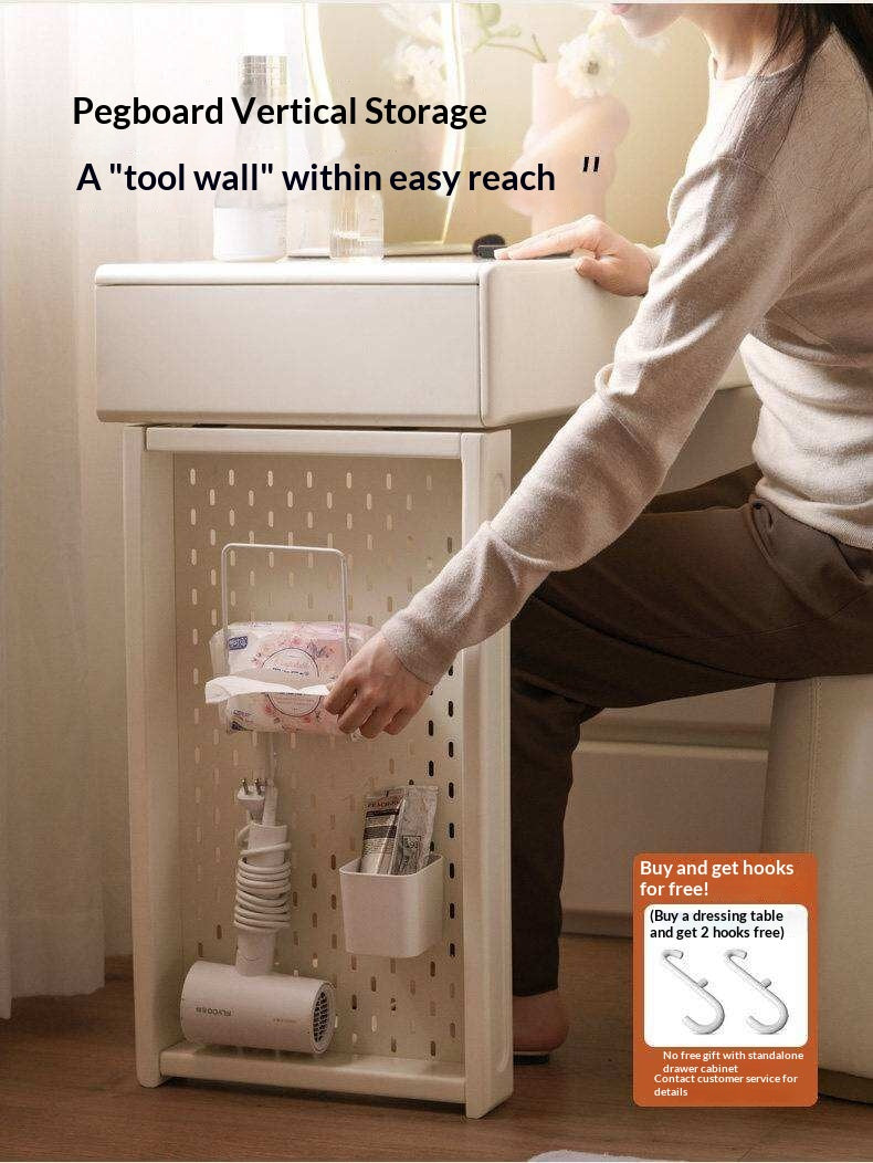 Solid Rubberwood Telescopic Vanity Table with Single-Layer Storage in White Cream