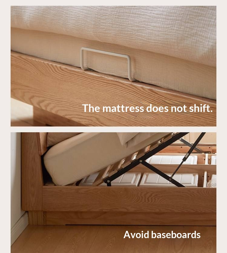 Oak Solid Wood Bed — Modern Minimalist Slab Box Design