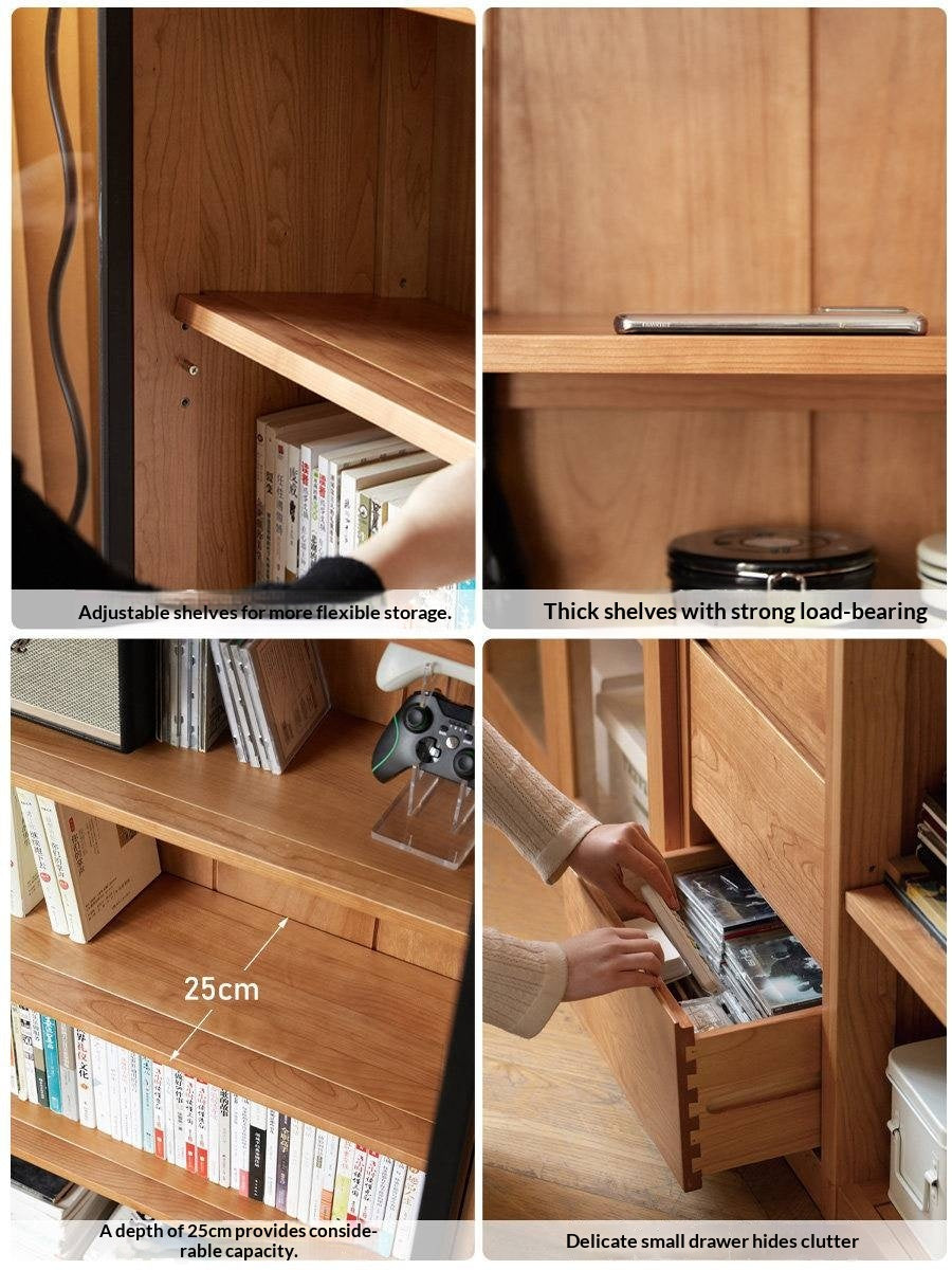 Cherry Solid Wood Floor-Standing Bookcase with Modern Shelving