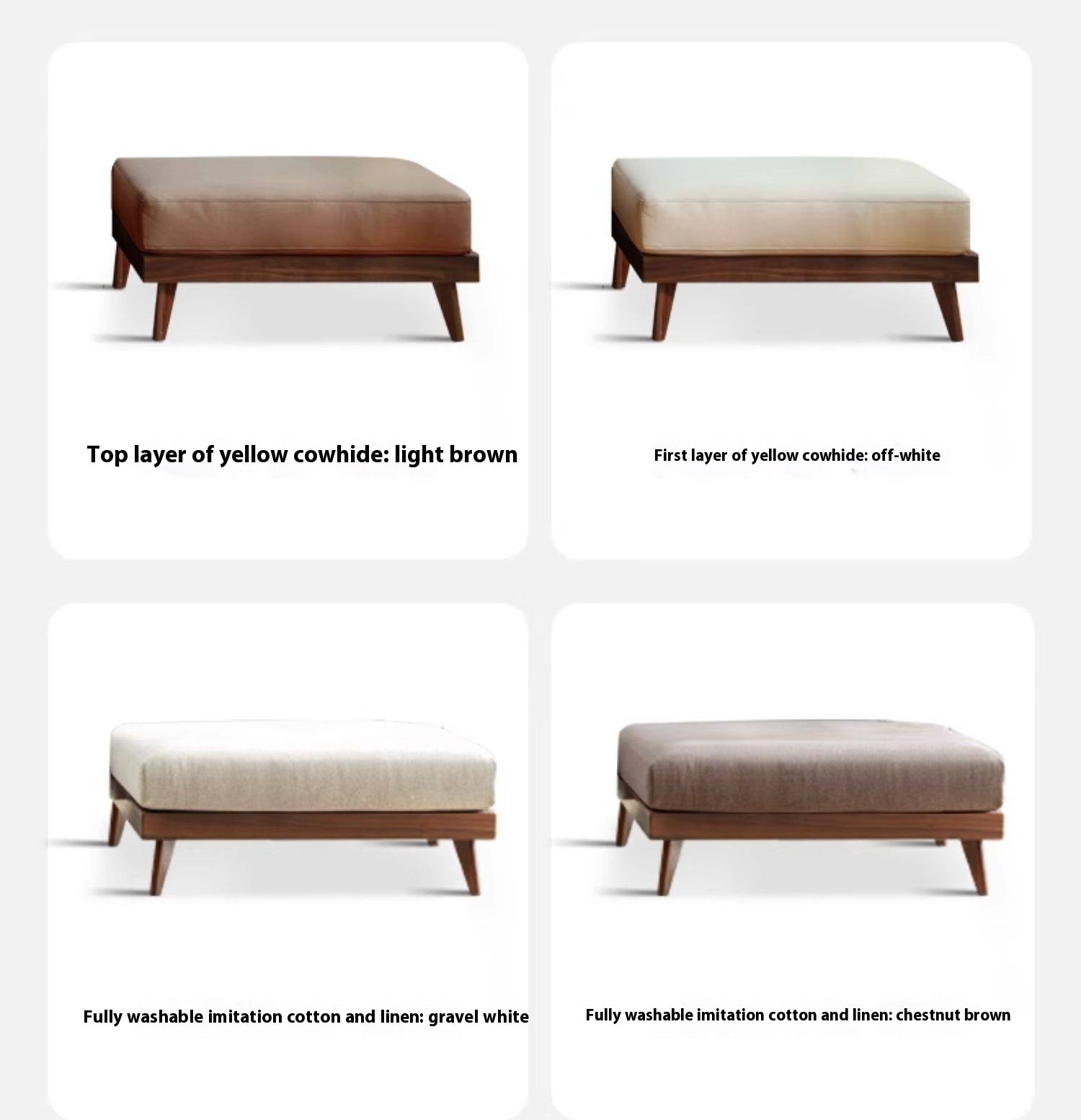 Ash, Oak, Black Walnut Solid Wood Fabric Footstool