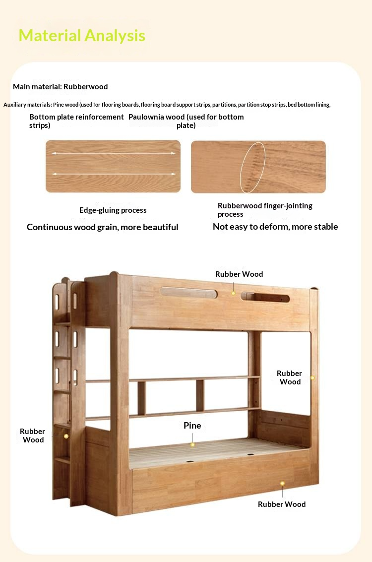 Rubberwood Solid Wood Children's Multifunctional Box Bunk Bed
