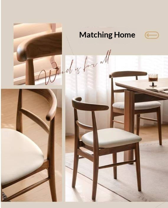 4 pcs -Black Walnut Solid Wood Dining Chair, Curved Back Scandinavian