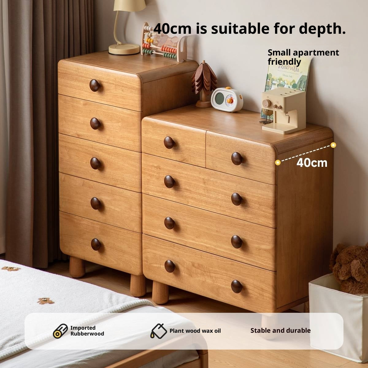 Solid Rubberwood Original Wood Style Children's Chest of Drawers