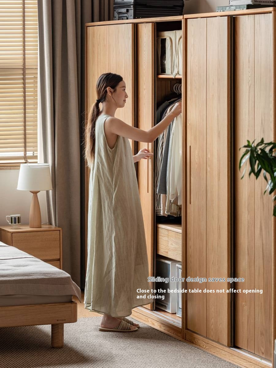Oak, Ash Solid Wood Wardrobe With Sliding Doors