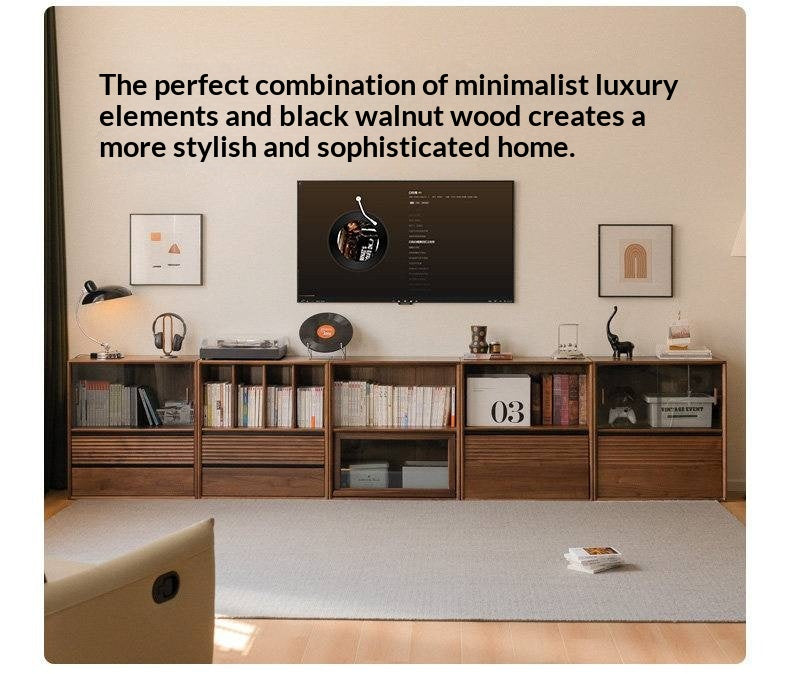 Sandalwood, Oak, Black Walnut, Ash Solid Wood Light Luxury Style Module Bookcase