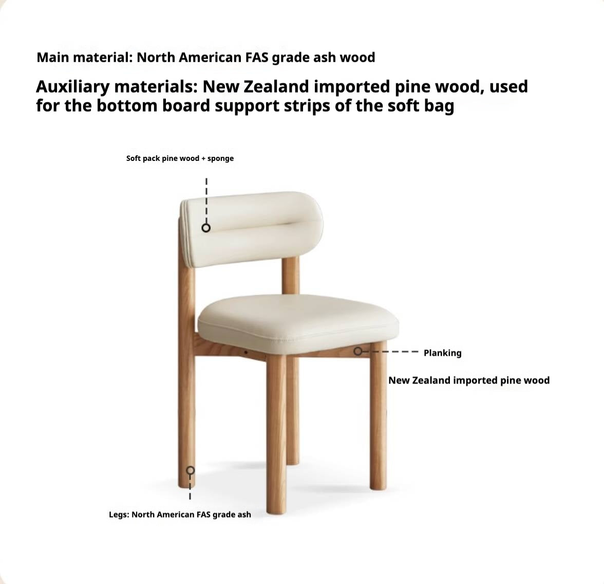 Ash, Red Oak Solid Wood Modern Style Makeup Chair