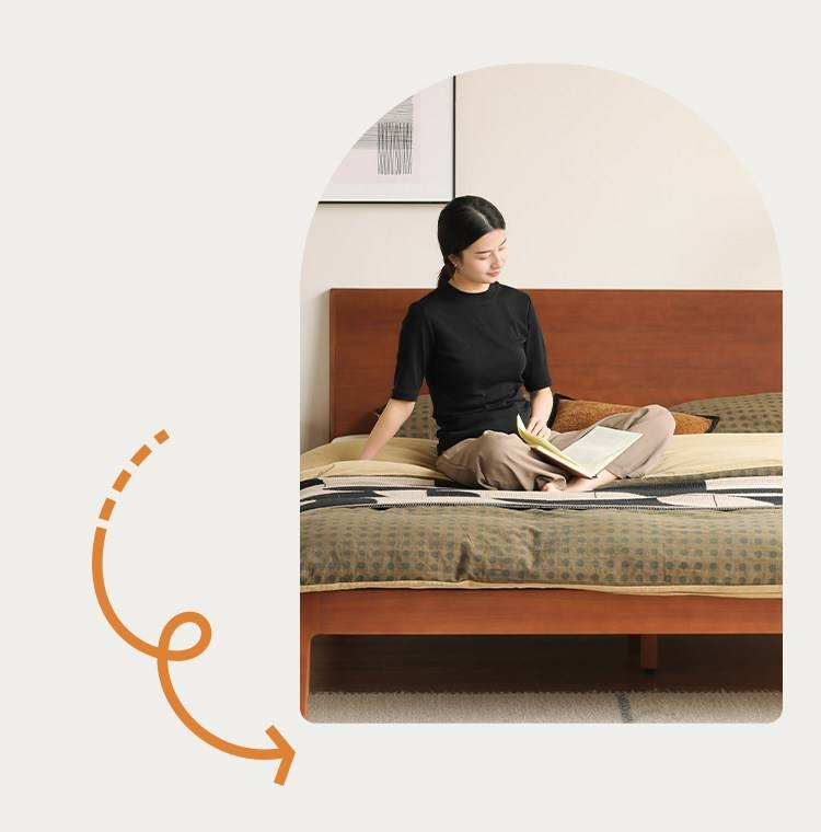 Poplar Solid Wood Bed — Mid-Century Style