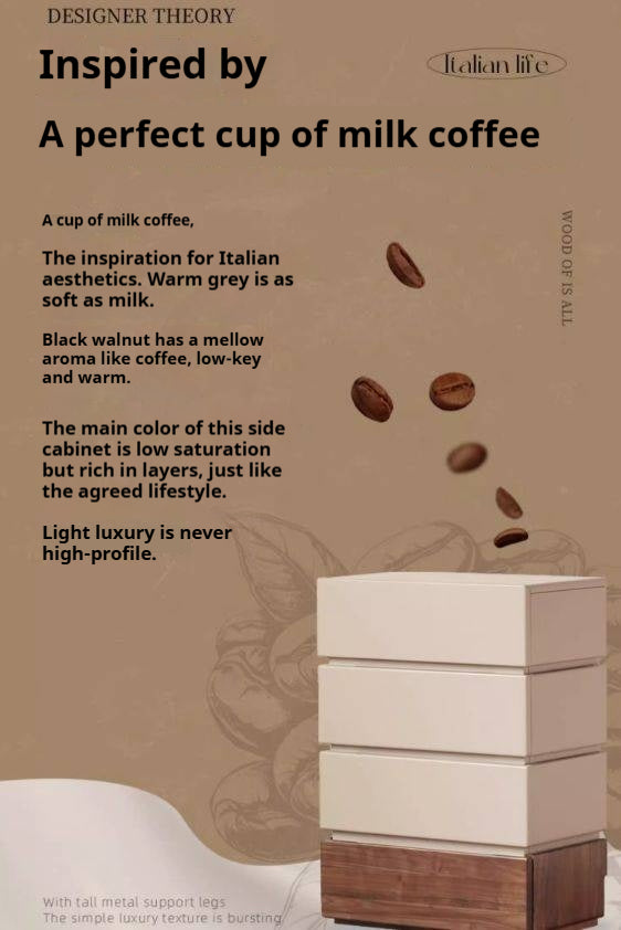 Black Walnut, Poplar Solid Wood Italian Light Luxury Side Cabinet.