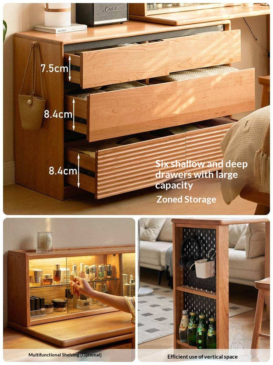 Сherry Solid Wood Retro Corner Vanity Table.