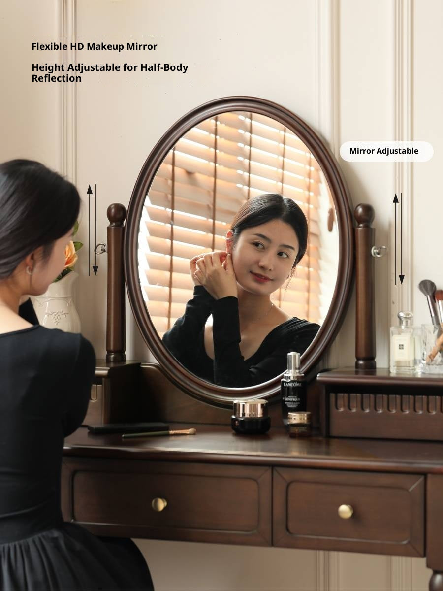 Tulipwood Solid Wood American Retro Style Vanity Table with Makeup Mirror