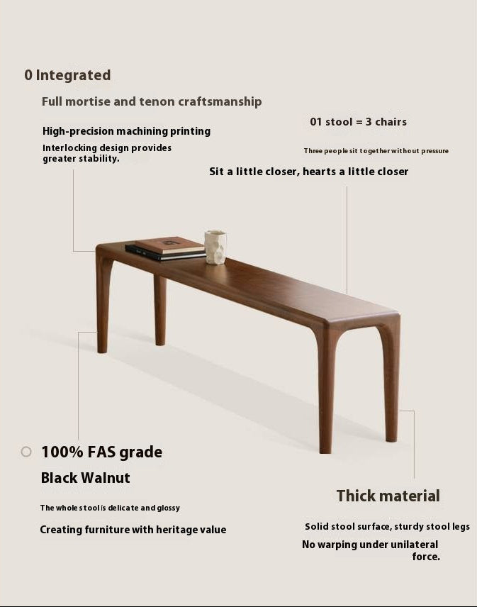 Black Walnut Solid Wood Light Luxury Style Bench.