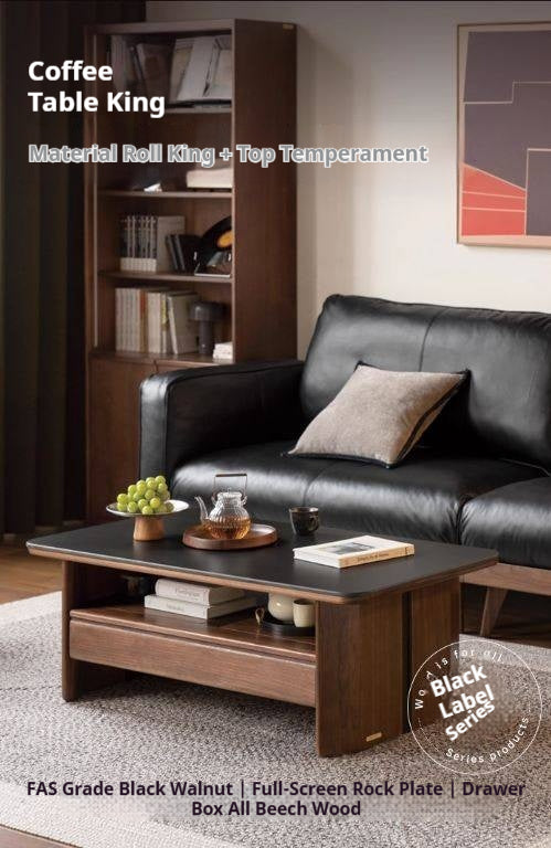 Black Walnut Solid Wood Rock Plate Coffee Table