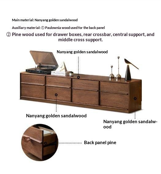 Sandalwood Solid Wood Low Profile TV Console with Fluted Panels