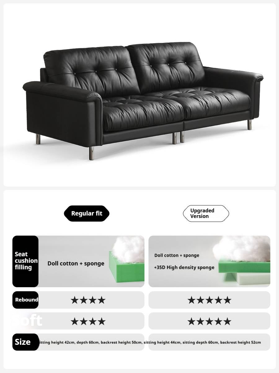 Leather Light Luxury Black Straight Sofa,