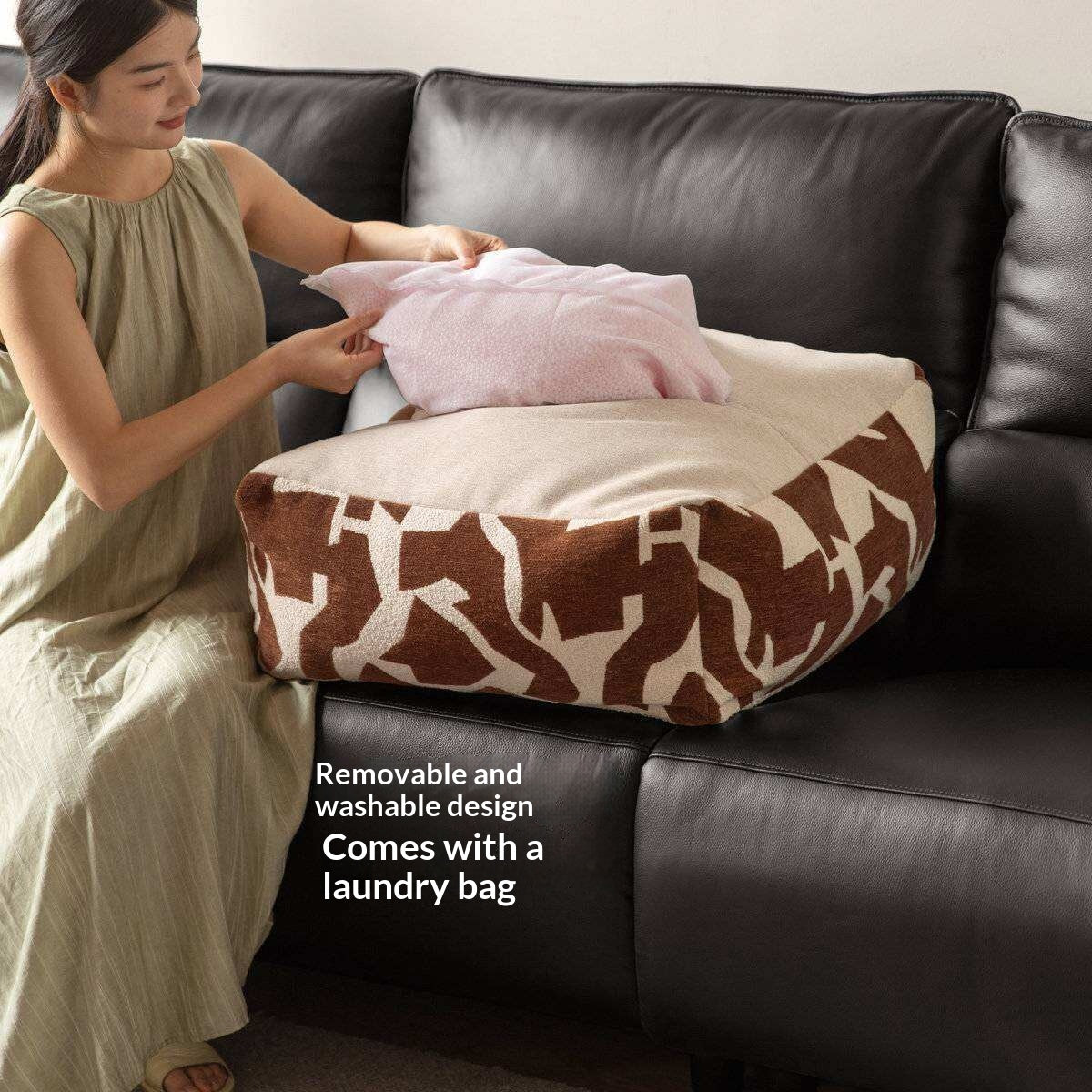 Simple Geometric Fabric Pouf with Washable, Detachable Cover