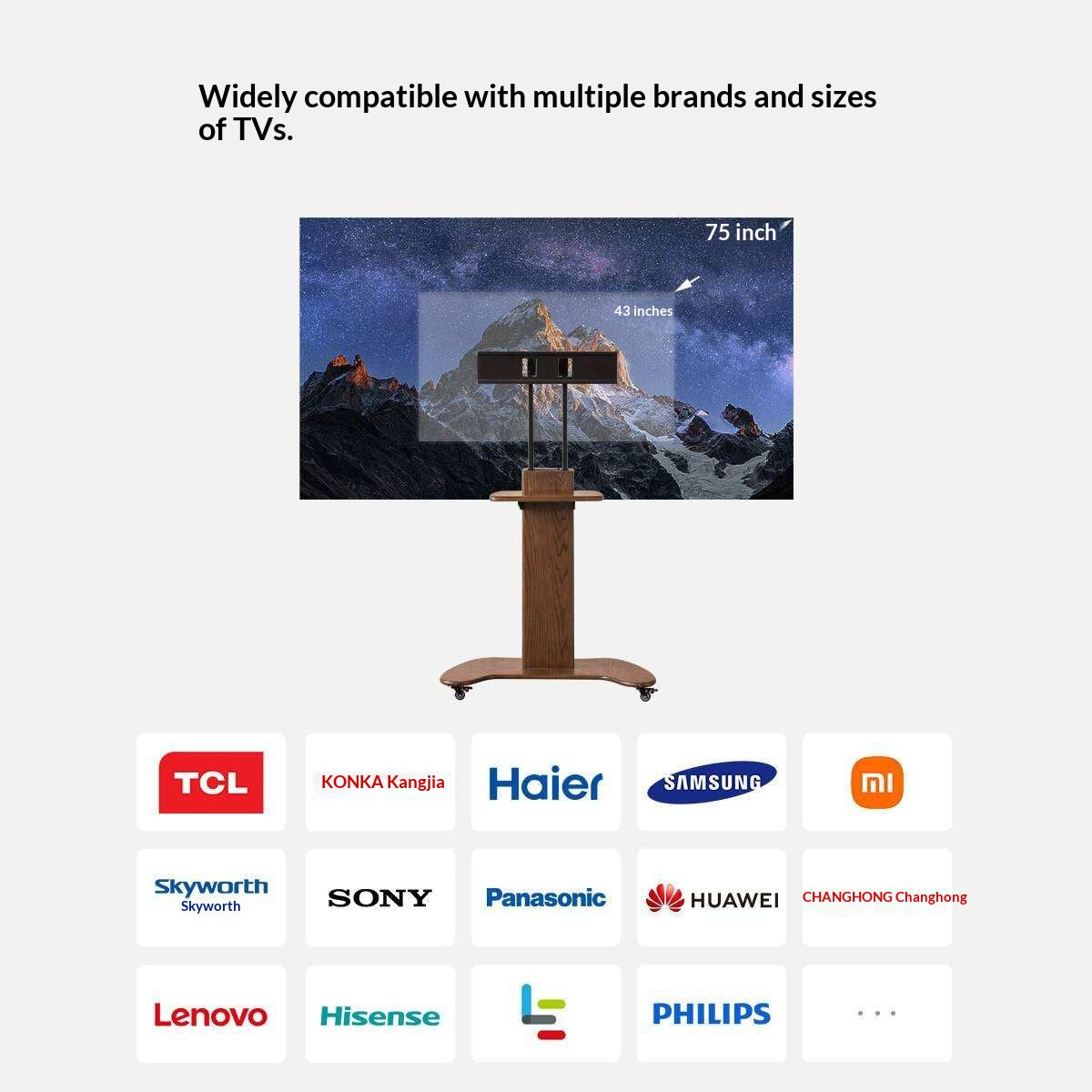 Oak Solid Wood TV Stand with Open Wall Rack and Mobile Cart Base